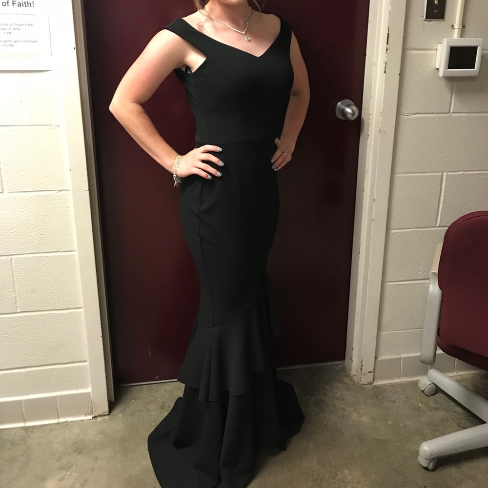 Off the shoulder black prom dress